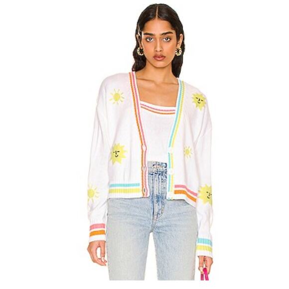 525 America Sun Print Cardigan Sweater White M - Picture 1 of 7
